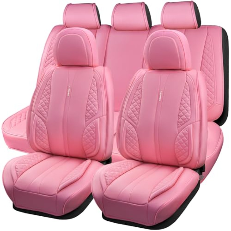 Leather Car Seat Covers Full Set Universal - Coprisedili Auto in Pelle PU Rosa