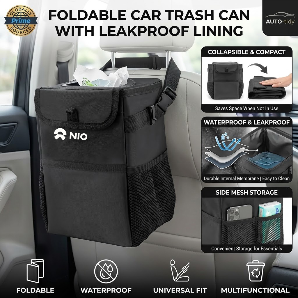 Waterproof Car Trash Can With Lid - Cestino per auto pieghevole, portatile, con