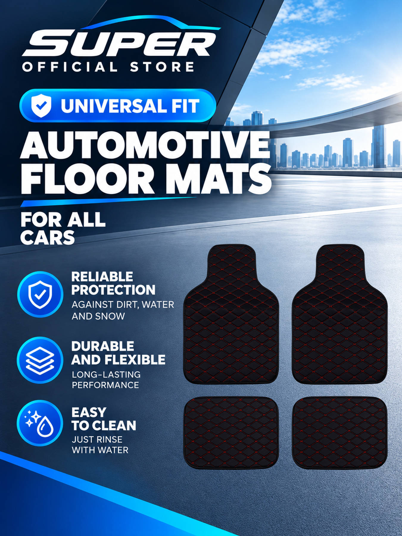 Car Floor Mats Universal Waterproof Leather - Tappetini per auto, set completo, universali,