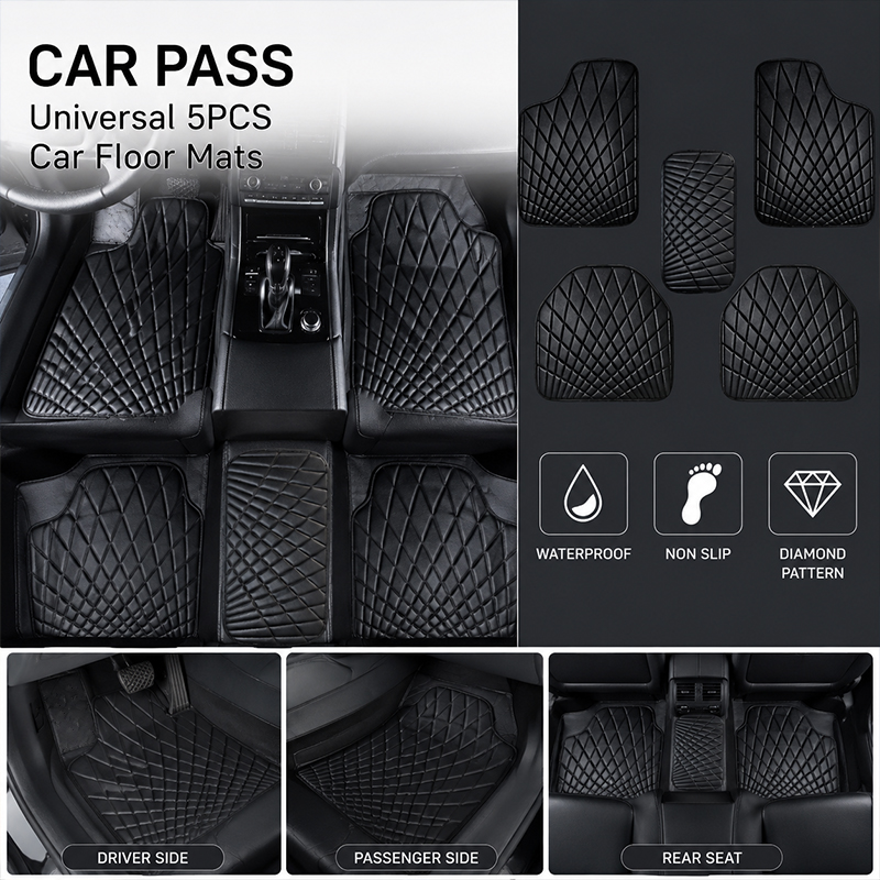 CAR PASS Set Universale di 5 T - Car Floor Mats Universal Waterproof Leather recensione e prezzo